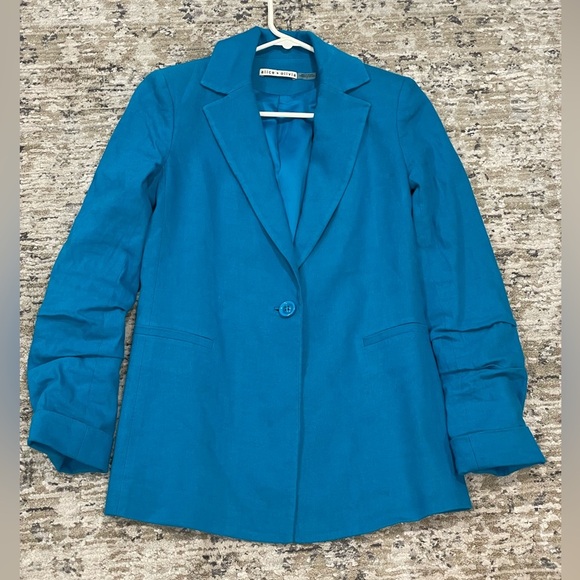 Alice + Olivia Notch Collar Blue Tailored Blazer Jacket size 0 / XS - Picture 3 of 12